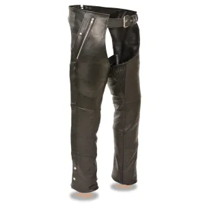 Milwaukee Leather Men's Black Premium Leather Snap Out Thermal Lined Motorcycle Rider Chaps- ML1191