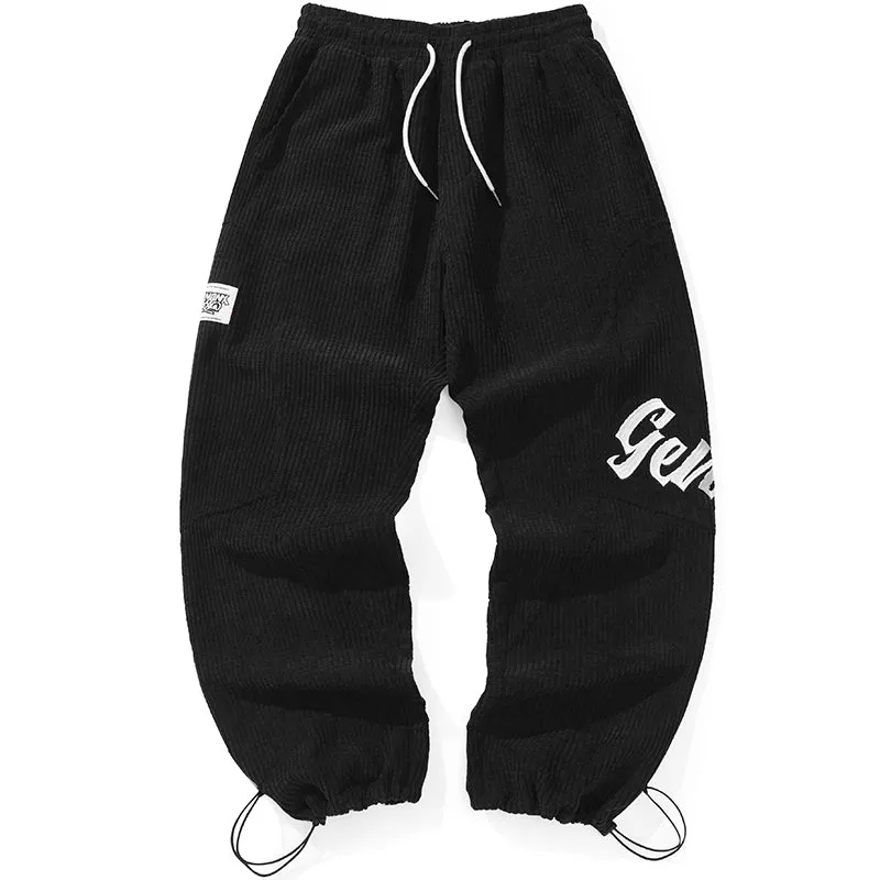 Minimalist Letter Print Corduroy Jogger Pants