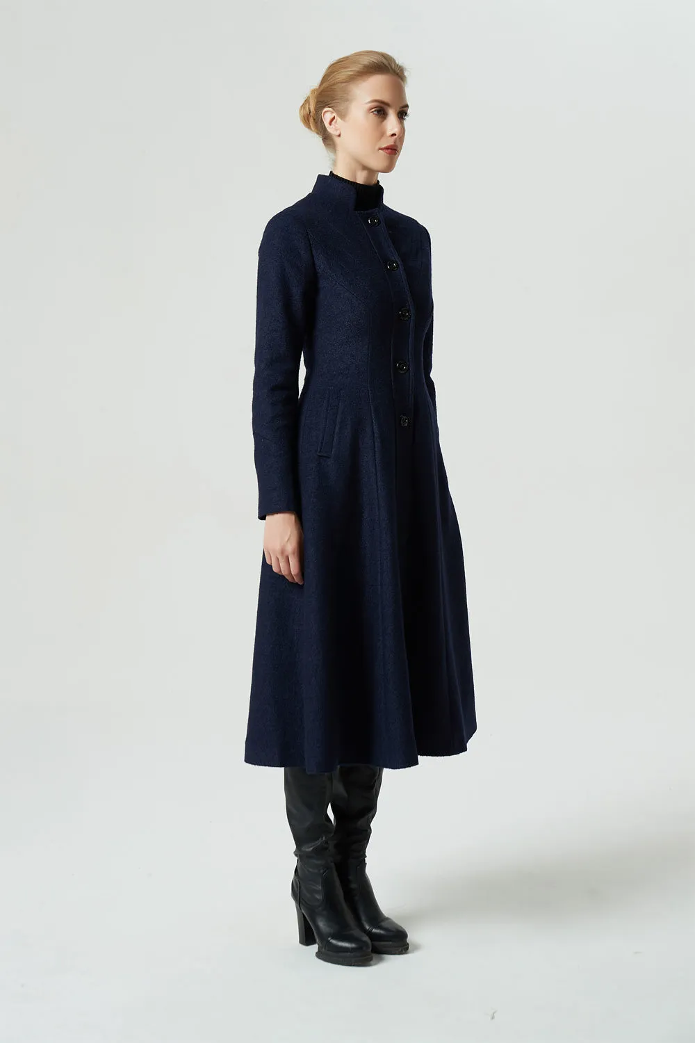 navy blue midi wool coat for women 1951#