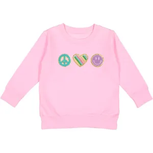 Peace, Love, Smile Patch Sweatshirt - Pink