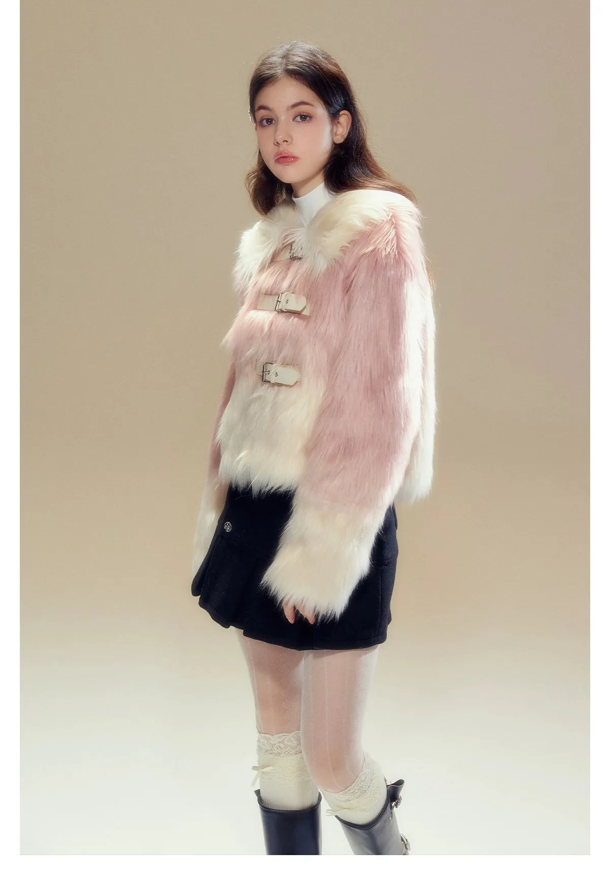 Pink Gradient Button Shearling Jacket