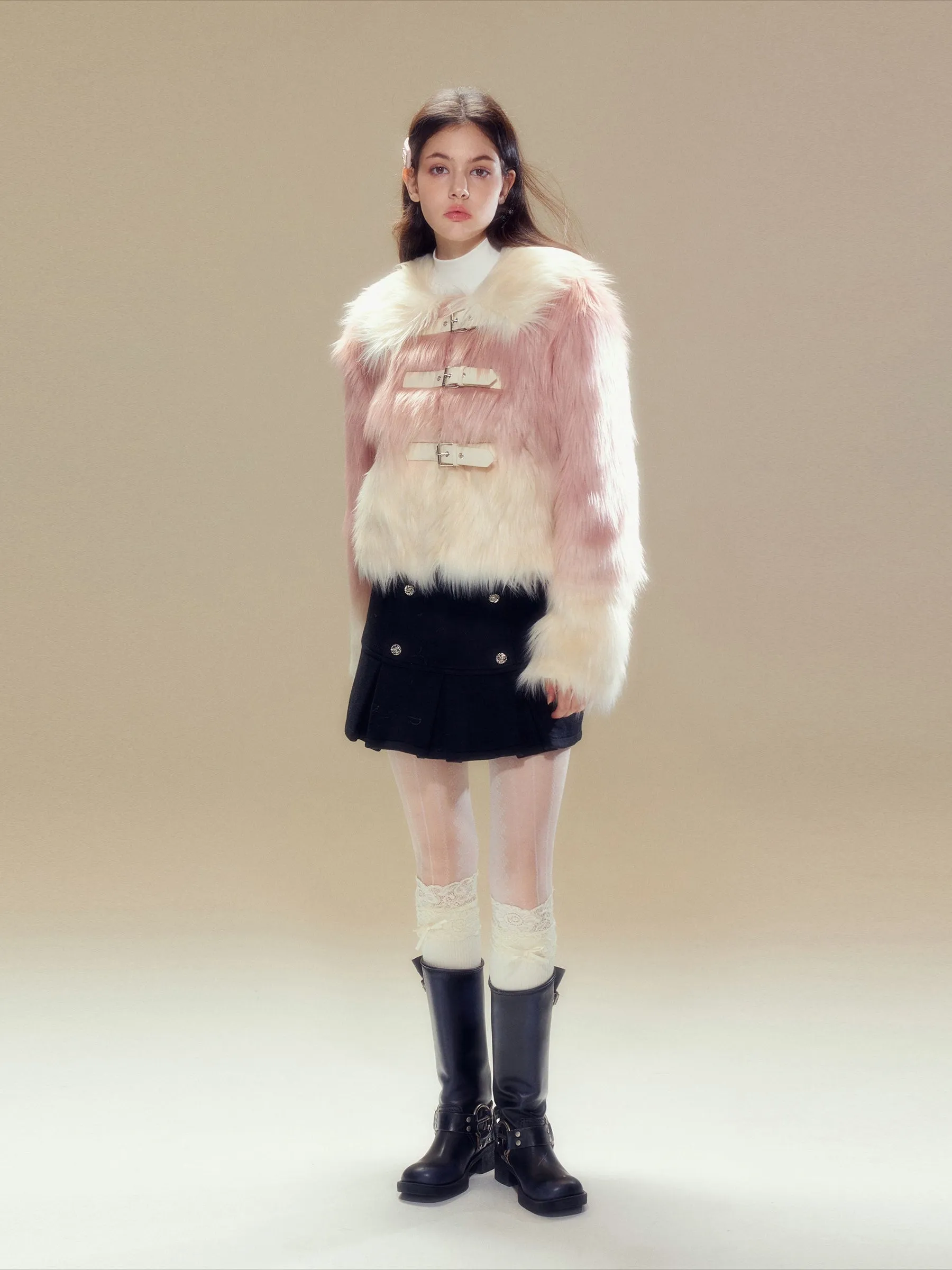 Pink Gradient Button Shearling Jacket