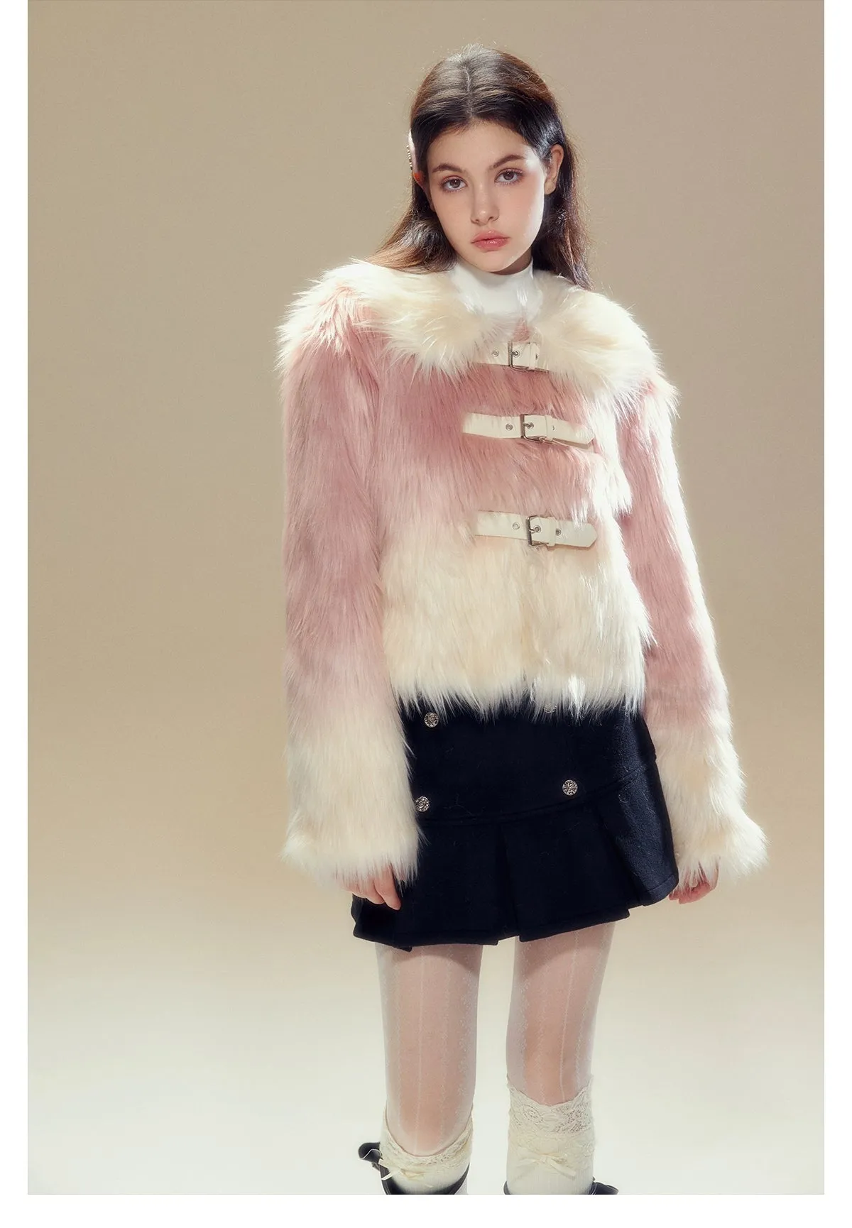 Pink Gradient Button Shearling Jacket