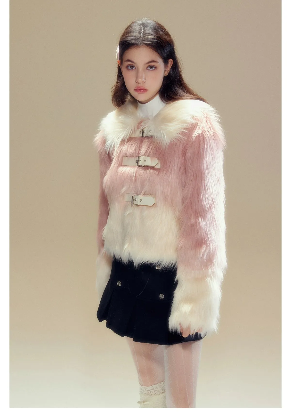 Pink Gradient Button Shearling Jacket