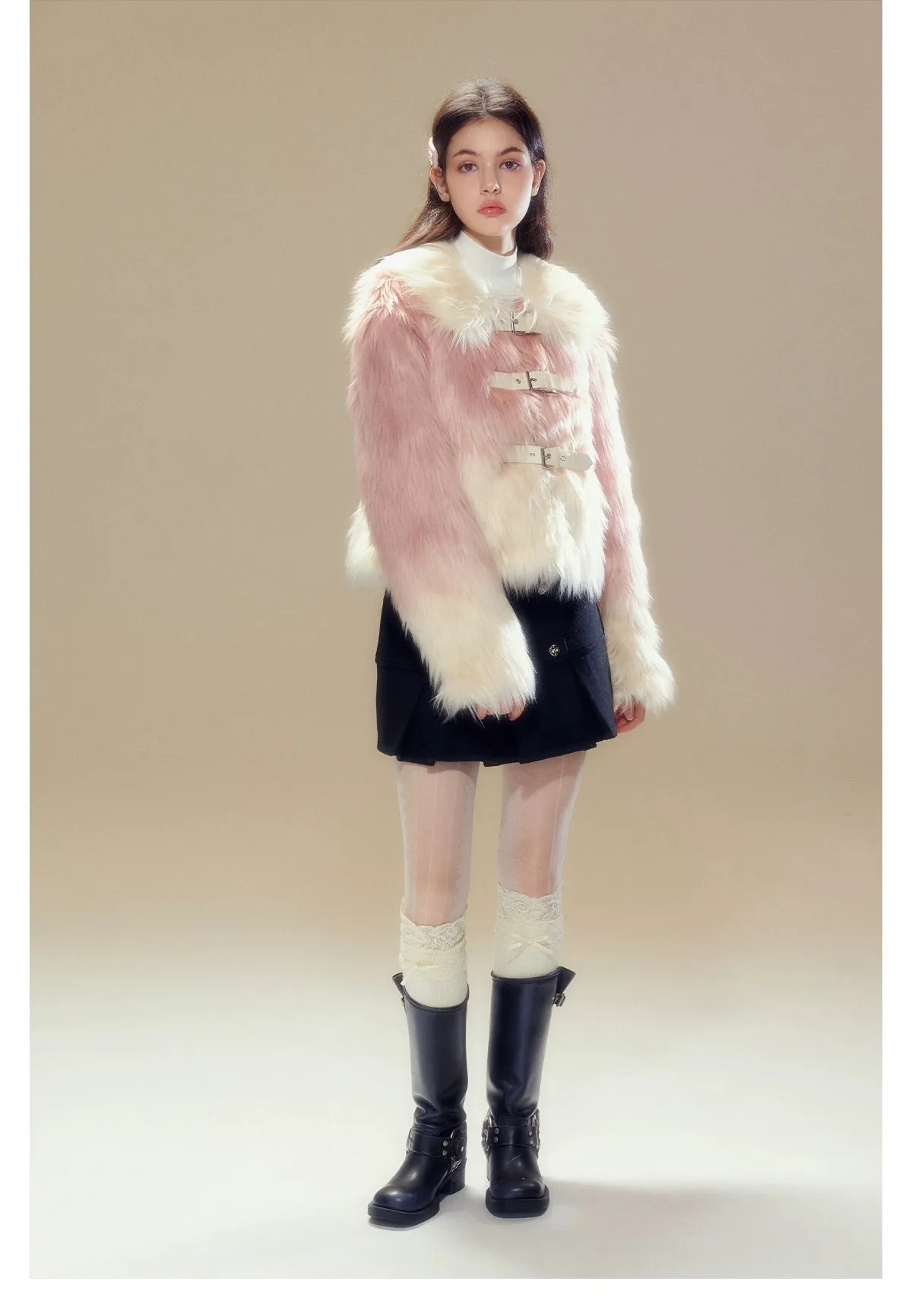 Pink Gradient Button Shearling Jacket