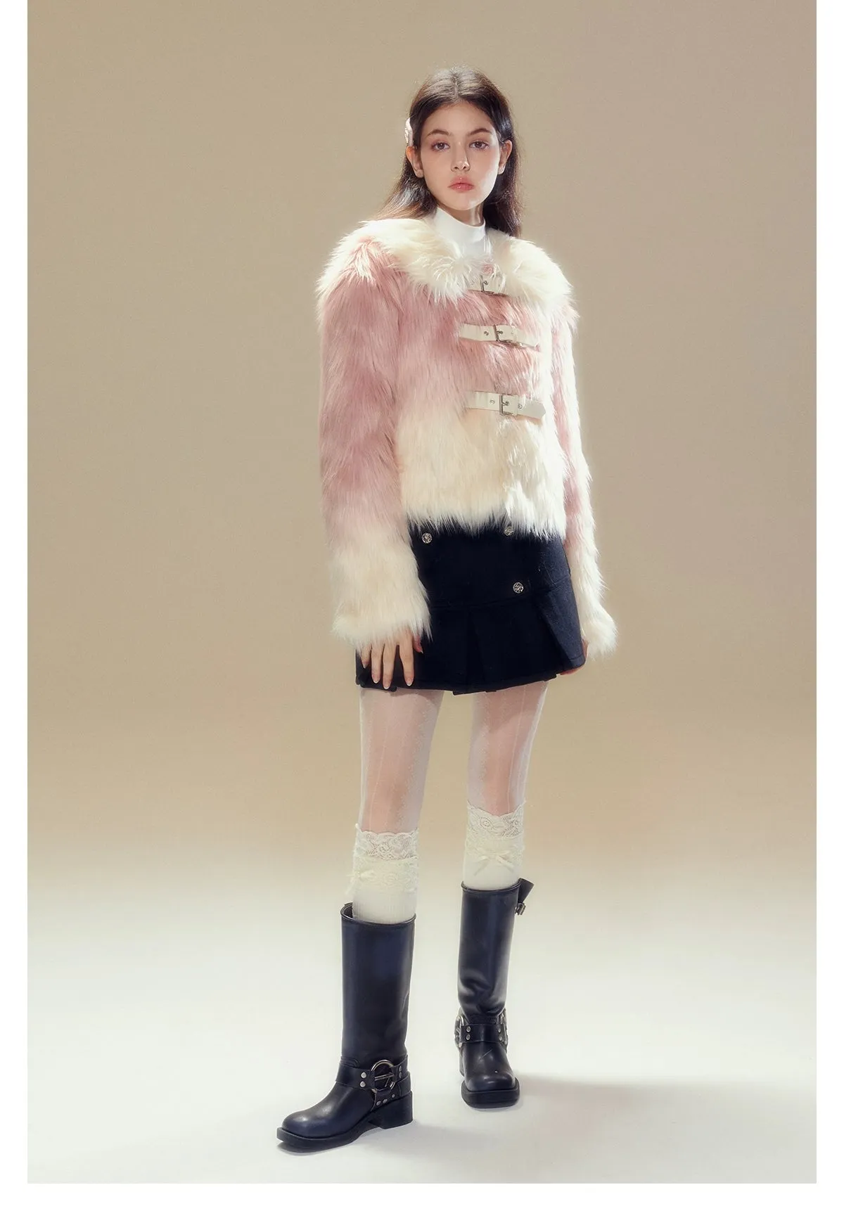 Pink Gradient Button Shearling Jacket