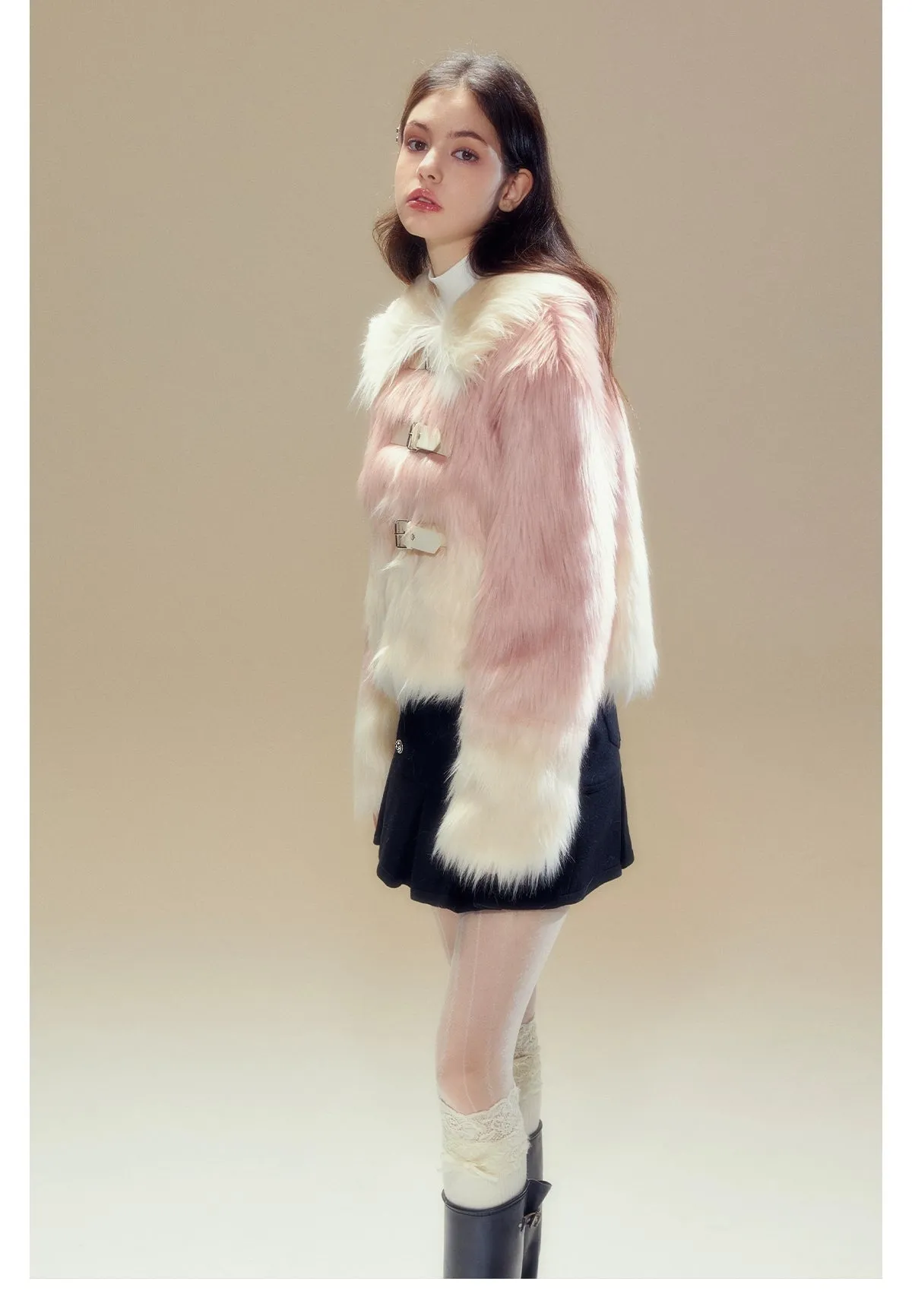 Pink Gradient Button Shearling Jacket