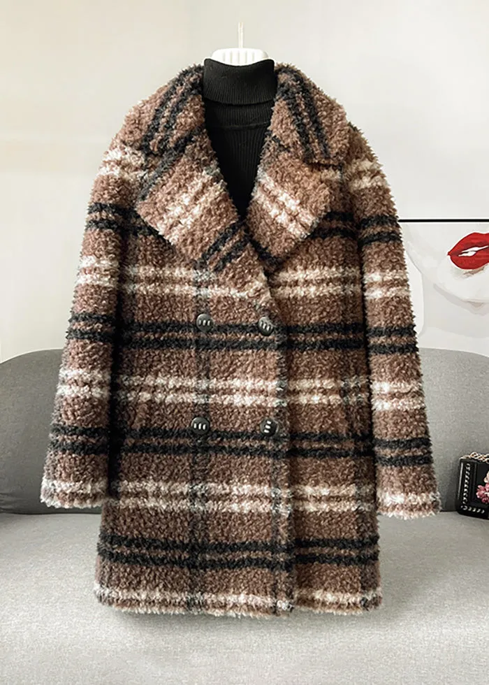 Plaid Pattern Lamb Fur Coat