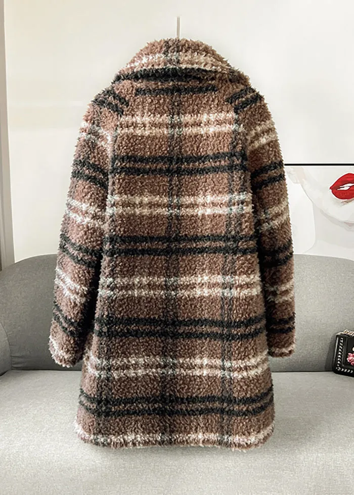 Plaid Pattern Lamb Fur Coat