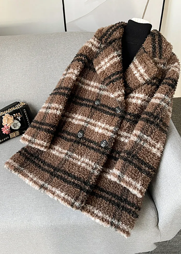 Plaid Pattern Lamb Fur Coat