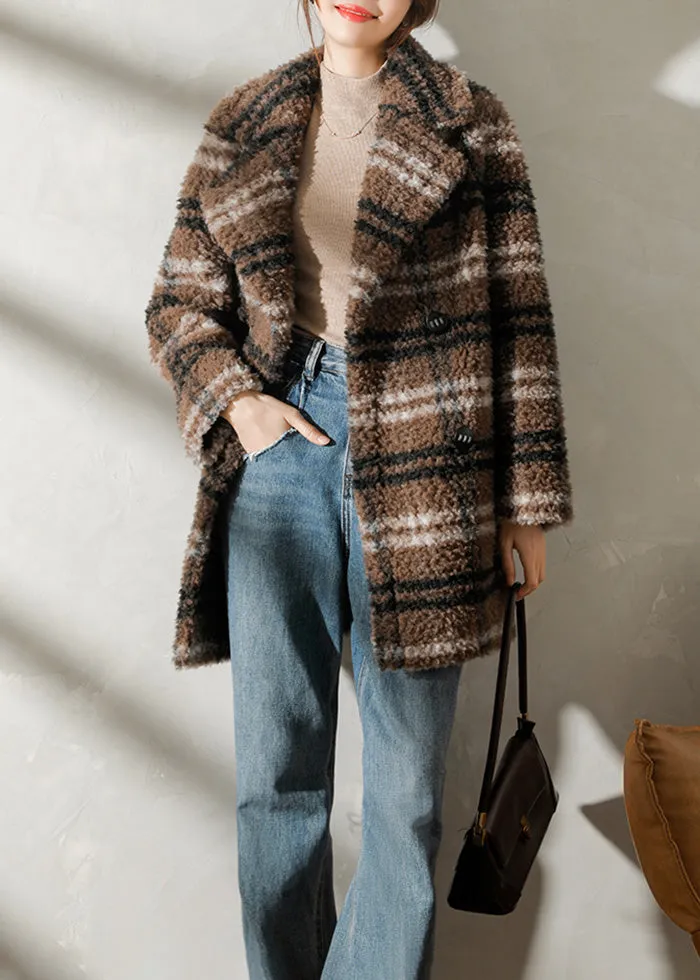 Plaid Pattern Lamb Fur Coat