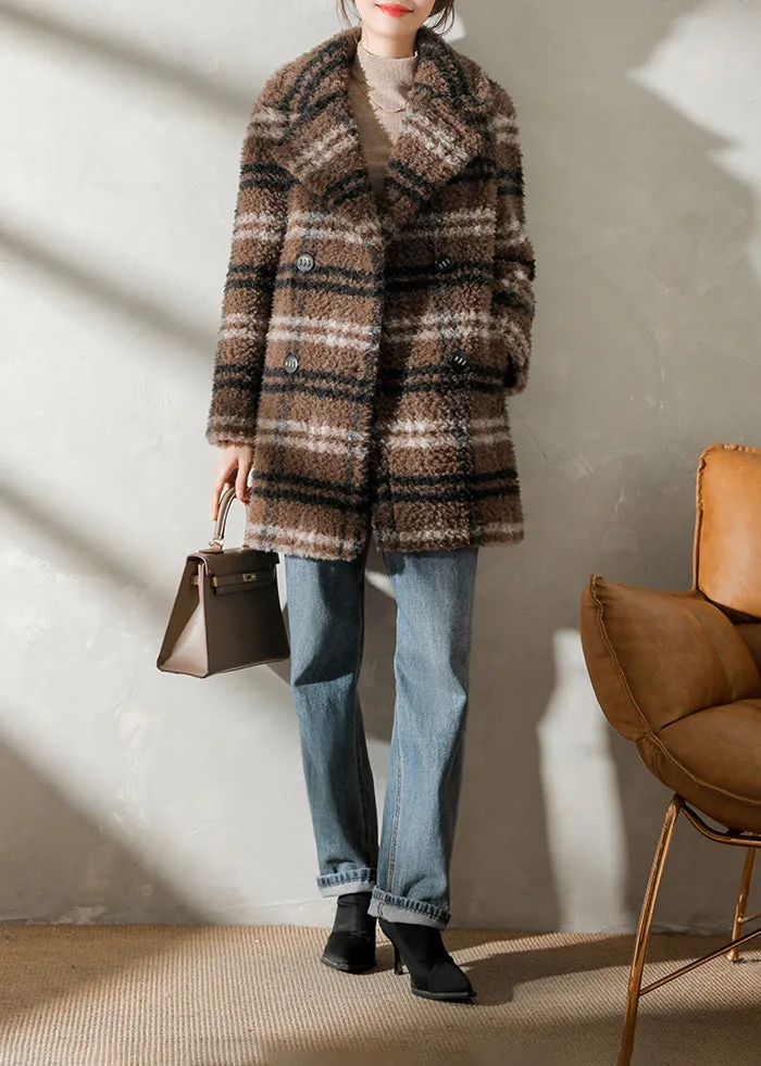 Plaid Pattern Lamb Fur Coat