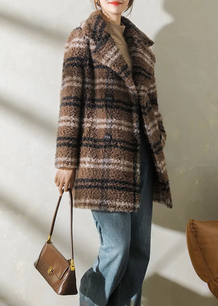 Plaid Pattern Lamb Fur Coat