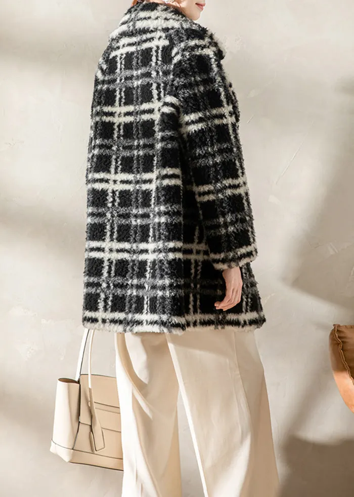 Plaid Pattern Lamb Fur Coat