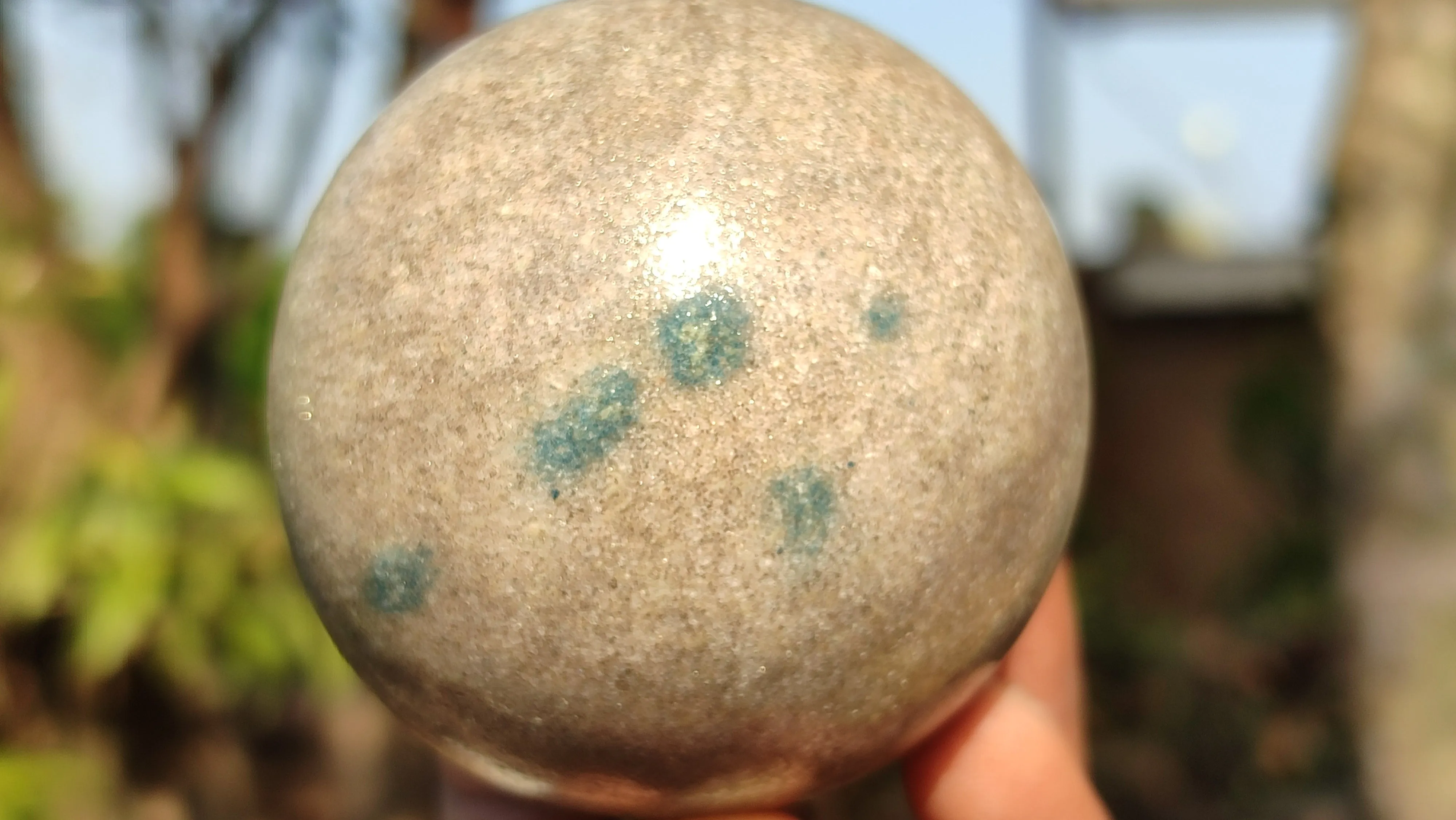 Polished Blue Spotted Spinel Quartz Spheres x 4 From Madagascar