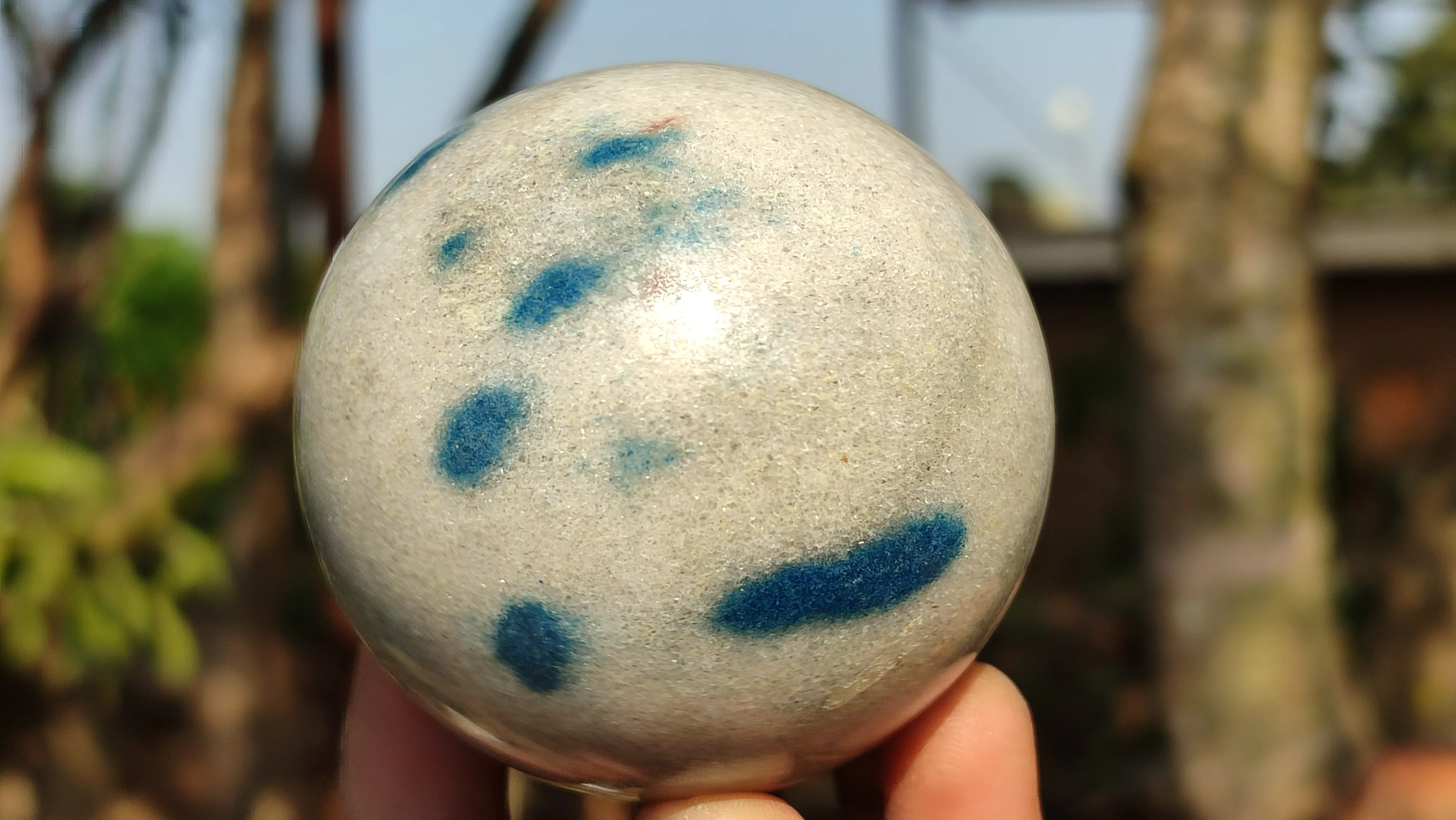 Polished Blue Spotted Spinel Quartz Spheres x 4 From Madagascar