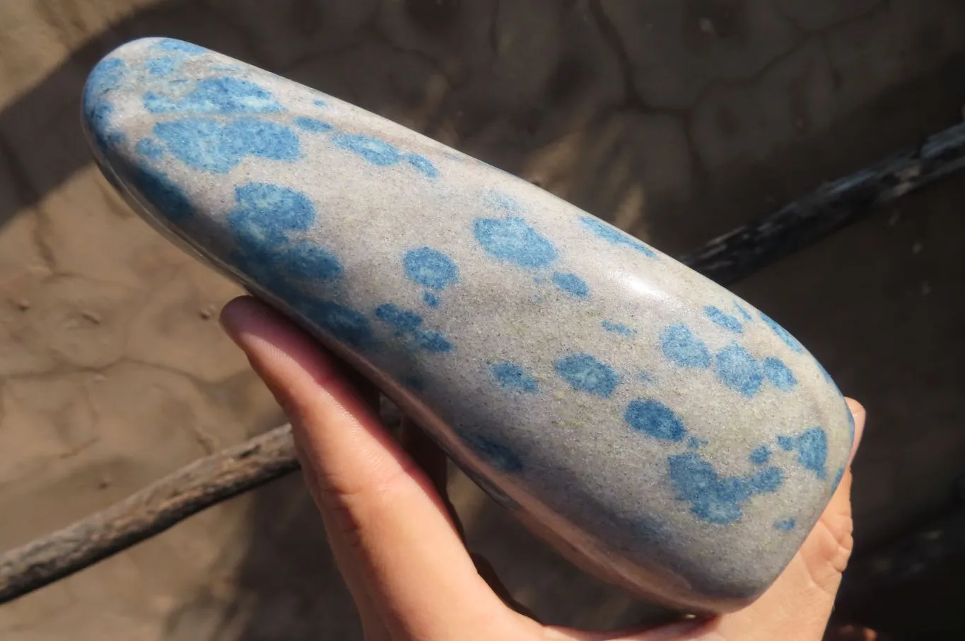 Polished Blue Spotted Spinel Quartz Standing Free Form x 1 From Madagascar