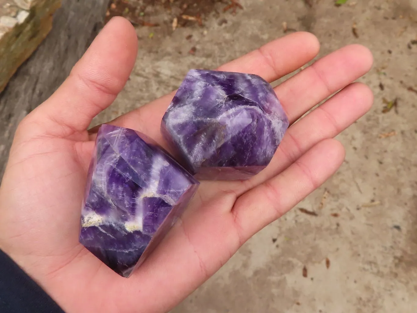 Polished Chevron Amethyst Points x 6 From Zambia