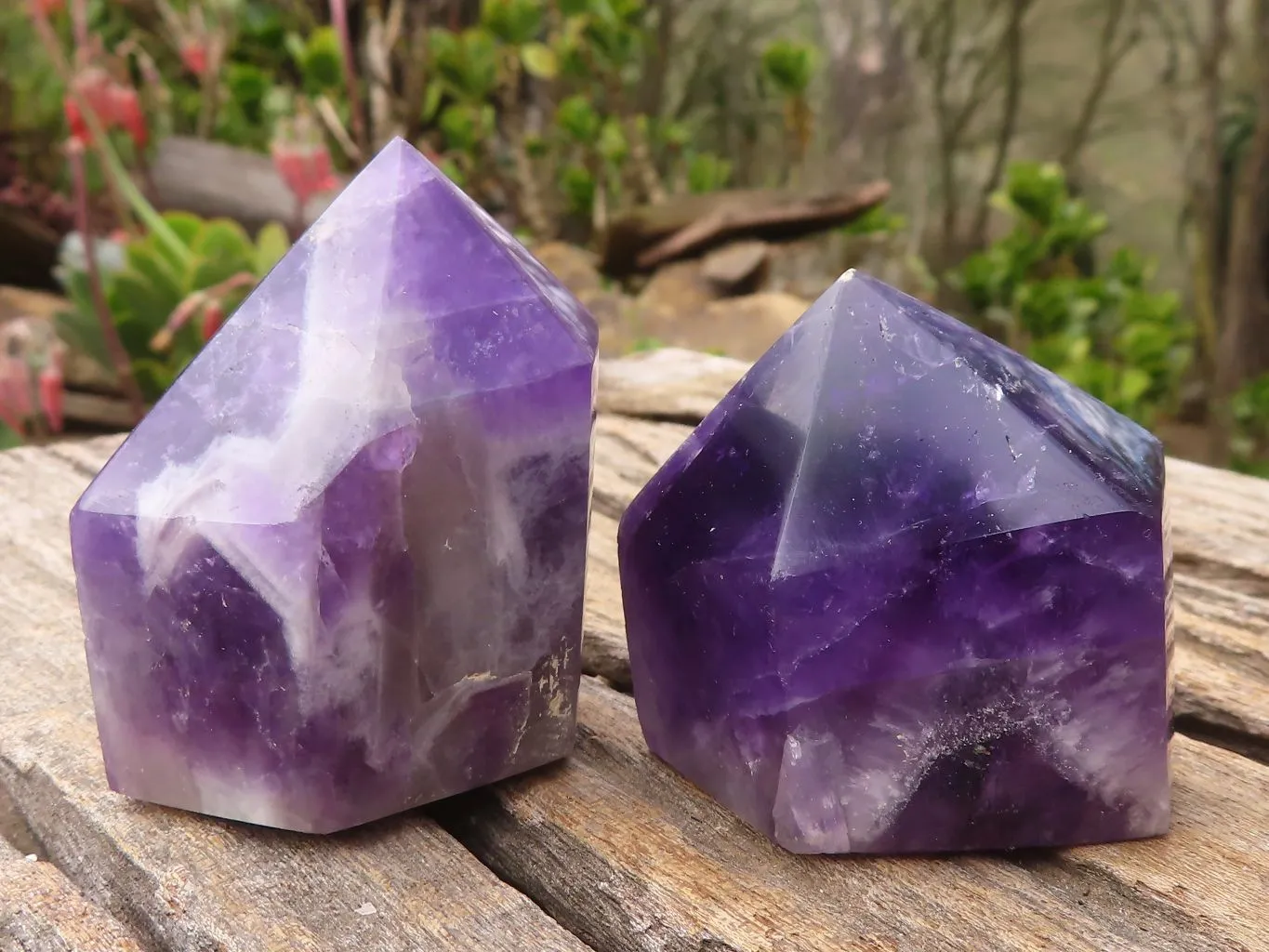 Polished Chevron Amethyst Points x 6 From Zambia