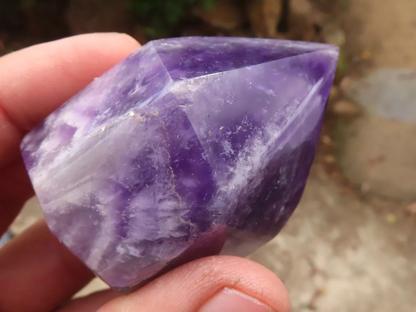 Polished Chevron Amethyst Points x 6 From Zambia