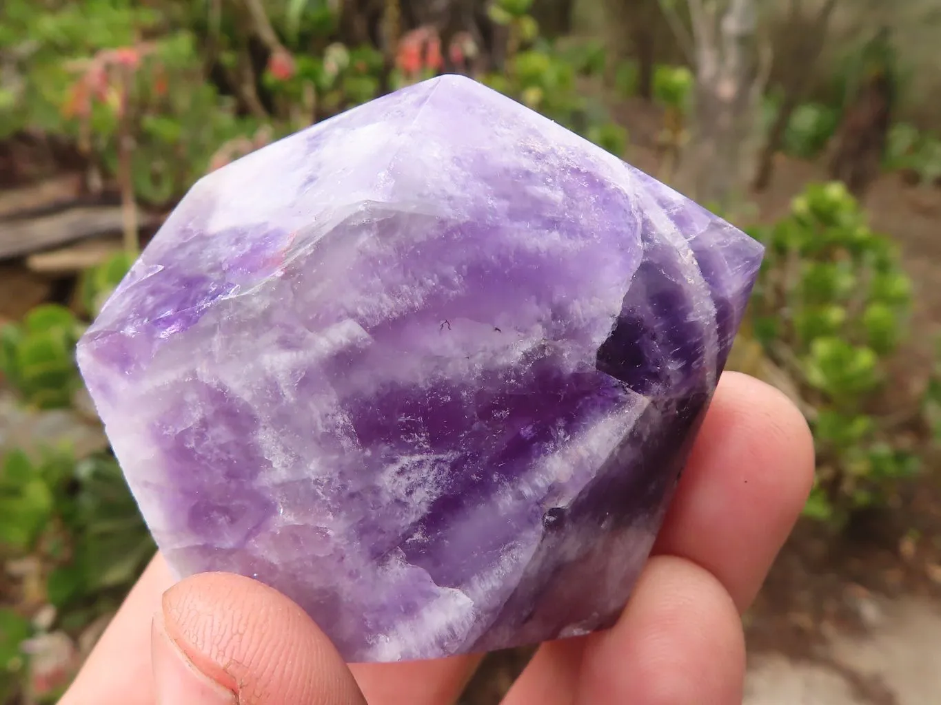 Polished Chevron Amethyst Points x 6 From Zambia