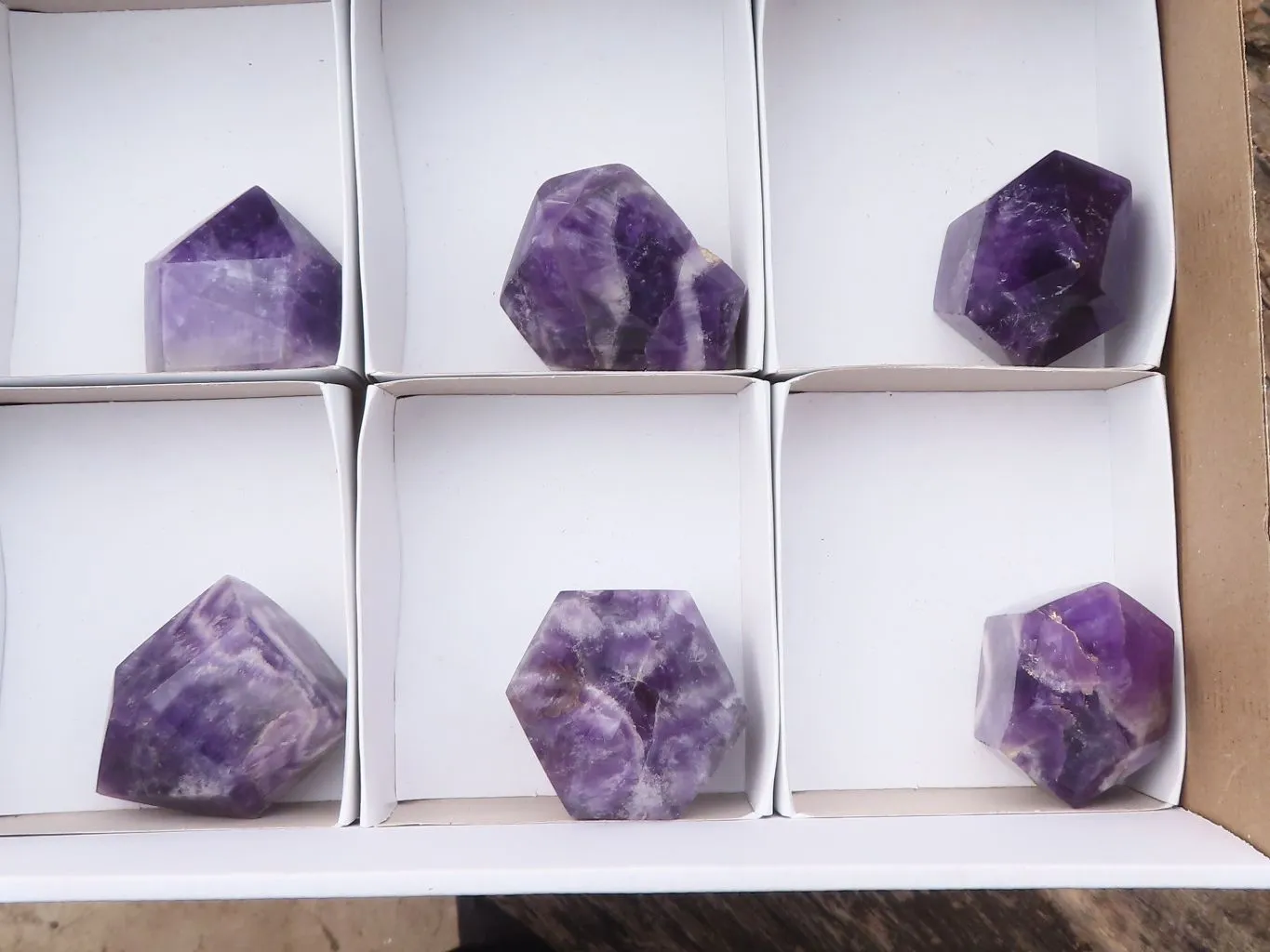 Polished Chevron Amethyst Points x 6 From Zambia