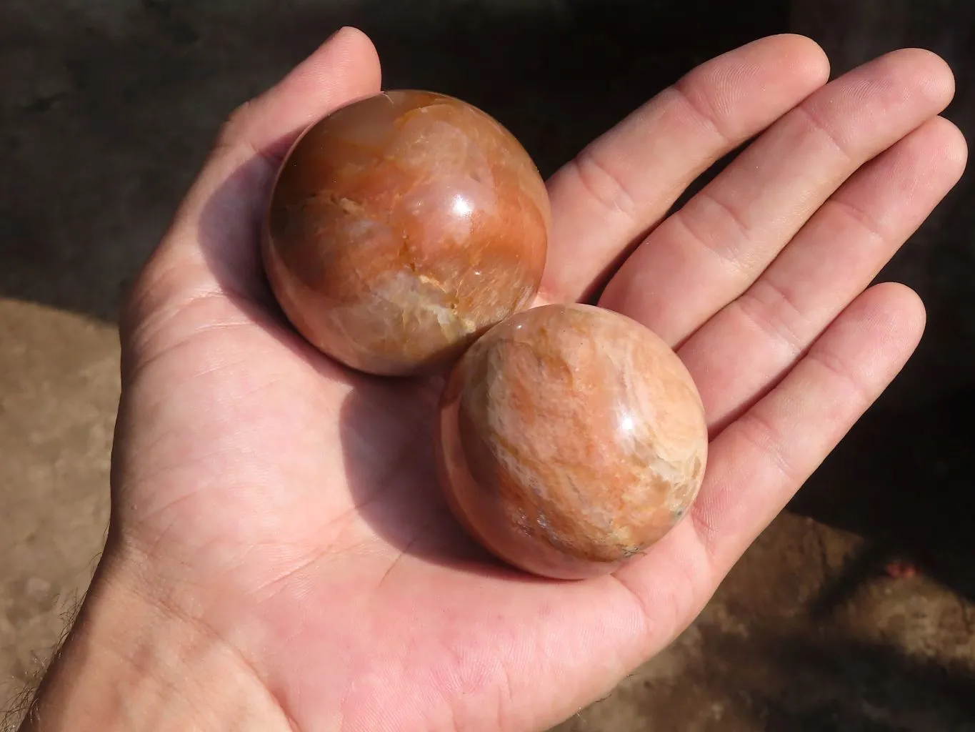 Polished Flashy Peach Moonstone Spheres x 6 From Madagascar