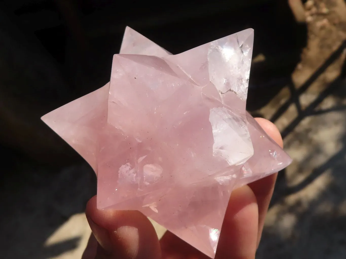 Polished Gemmy Rose Quartz Merkabah Stars x 3 From Madagascar