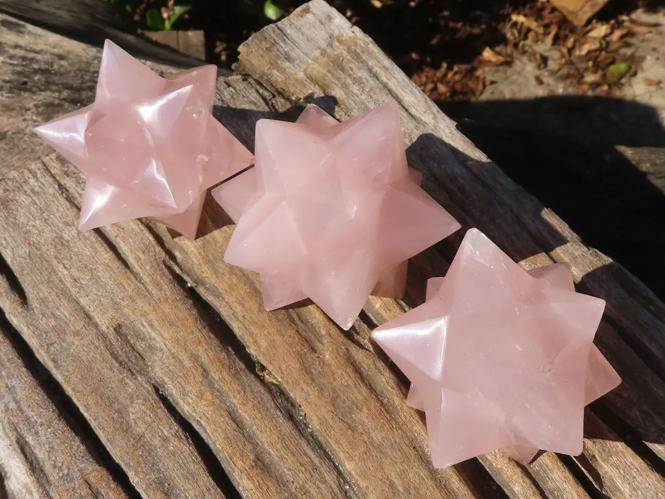 Polished Gemmy Rose Quartz Merkabah Stars x 3 From Madagascar