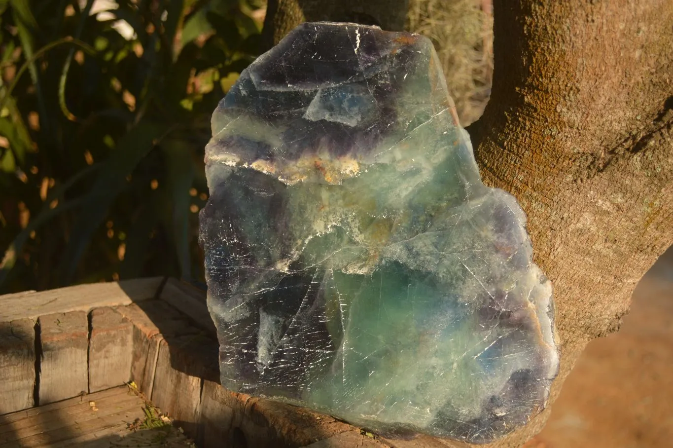 Polished  Watermelon Fluorite Slice With Custom Metal Stand  x 1 From Uis, Namibia