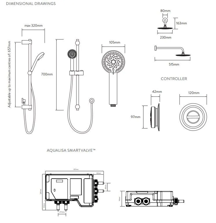 Quartz Classic Smart Digital Shower Concealed with Adjustable and Fixed Wall Head (HP/Combi) - QZD.A1.BV.DVFW.23