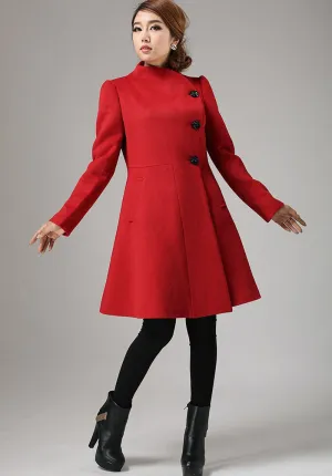 Red coat Winter cashmere coat wool jacket coat (734)