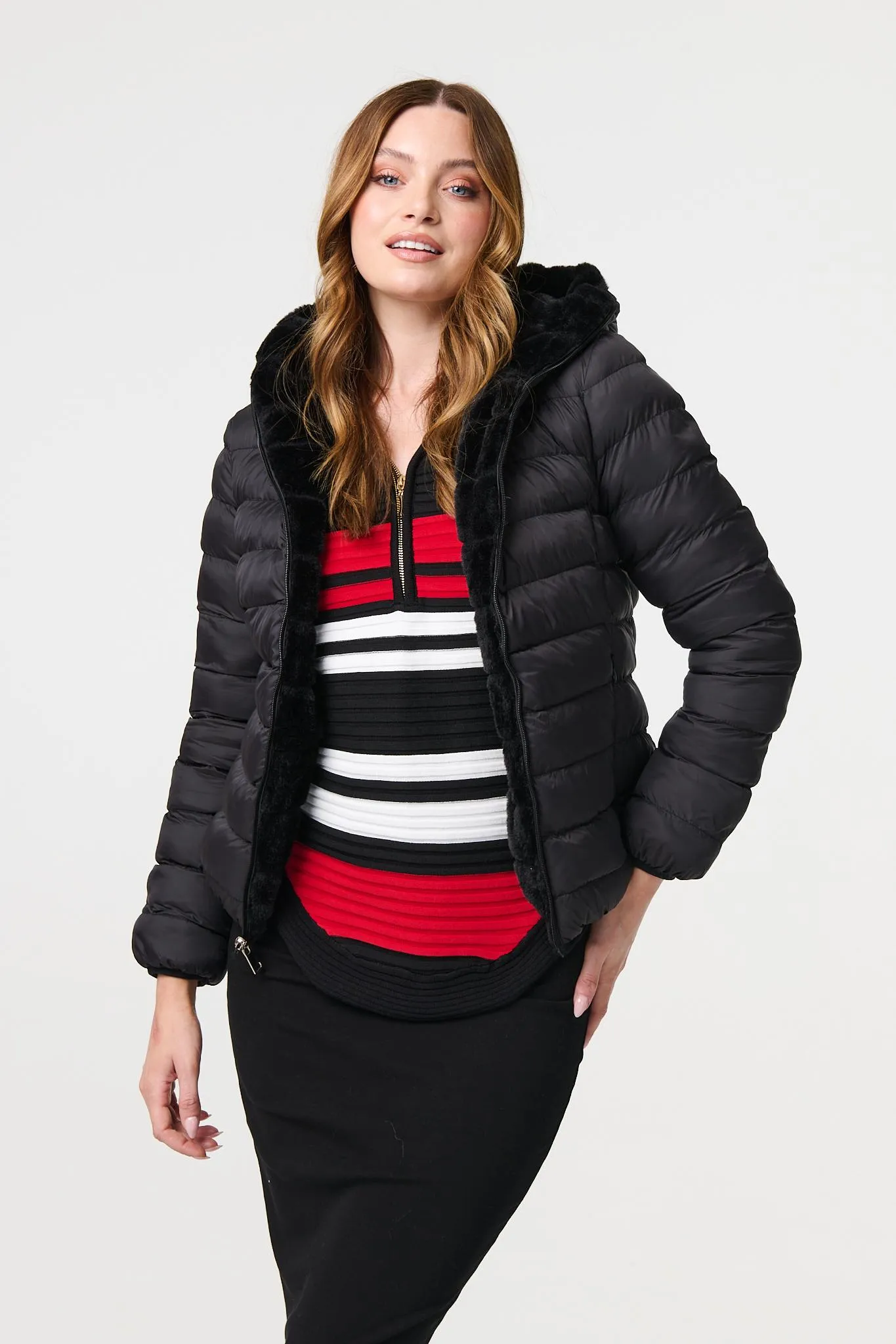 Reversible Faux Fur Hooded Puffer Jacket