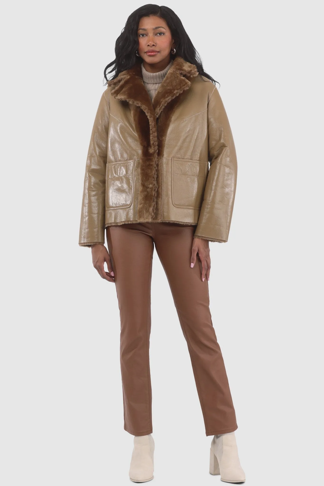 Reversible Select Shearling Lamb Jacket with Embroidered Trim