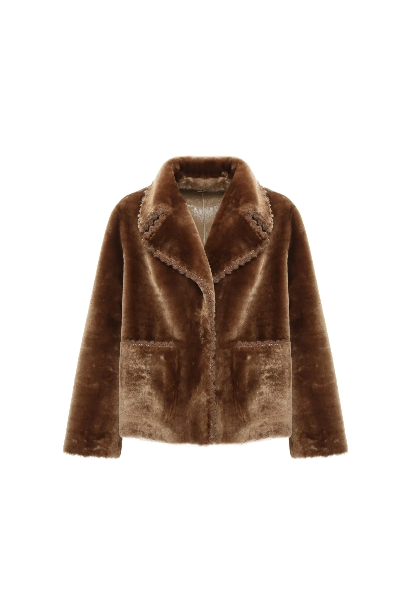 Reversible Select Shearling Lamb Jacket with Embroidered Trim