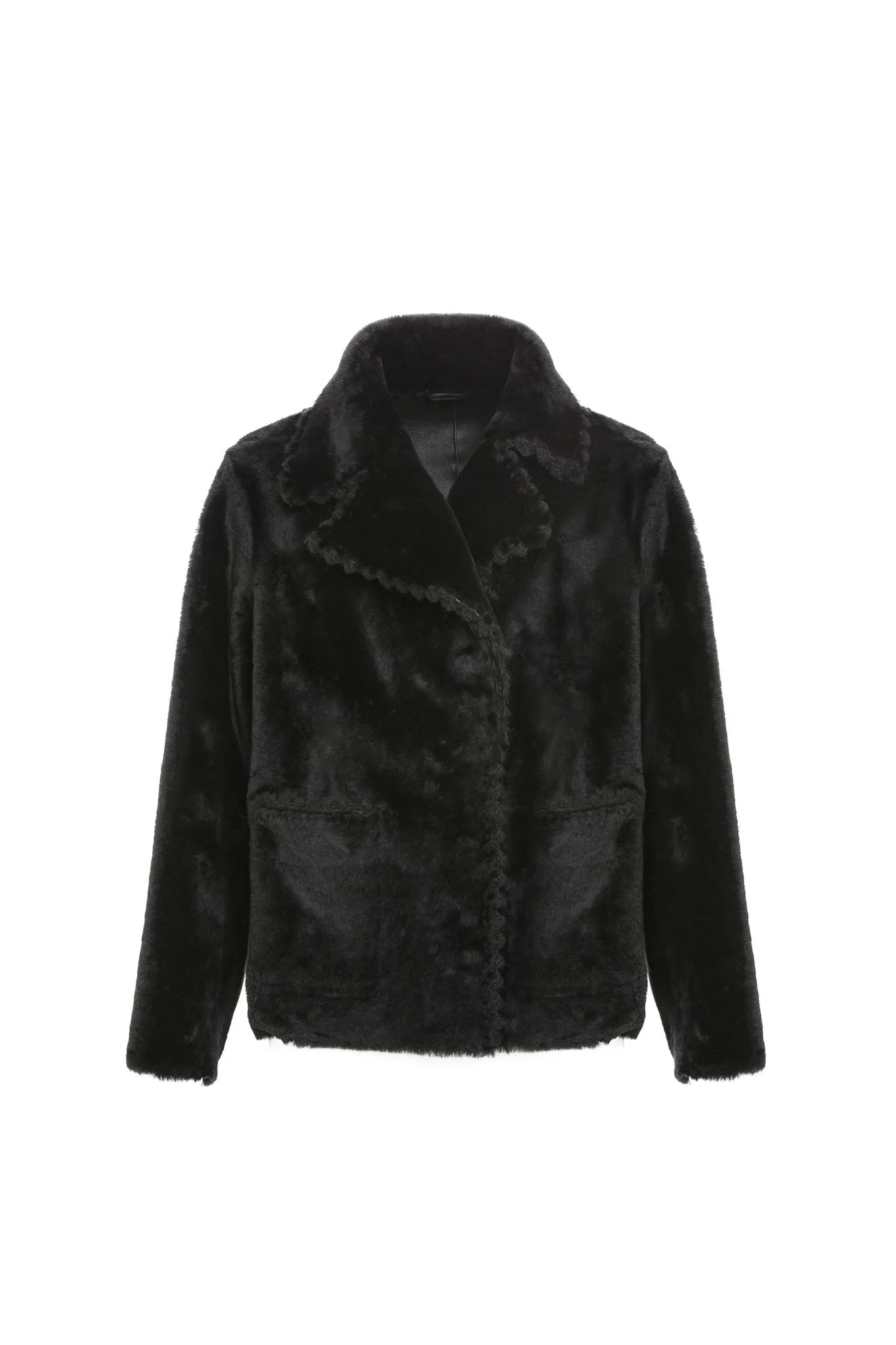 Reversible Select Shearling Lamb Jacket with Embroidered Trim