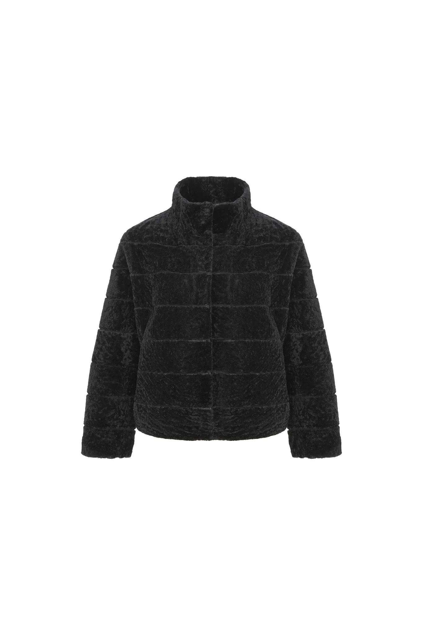 Reversible Textured Shearling Lamb Jacket with Cropped Sleeves