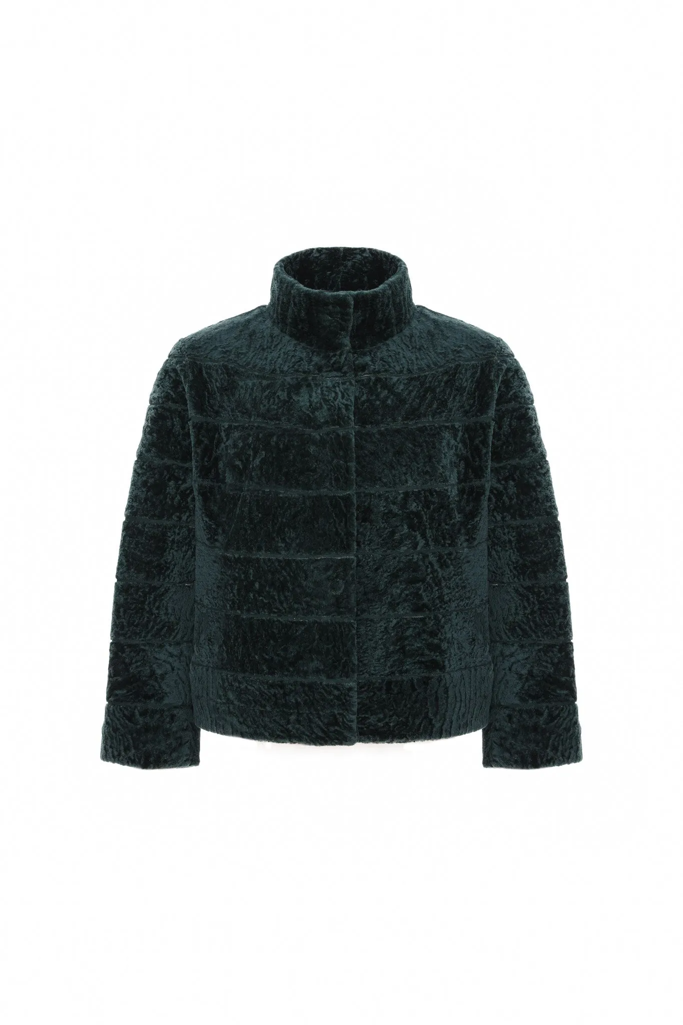 Reversible Textured Shearling Lamb Jacket with Cropped Sleeves