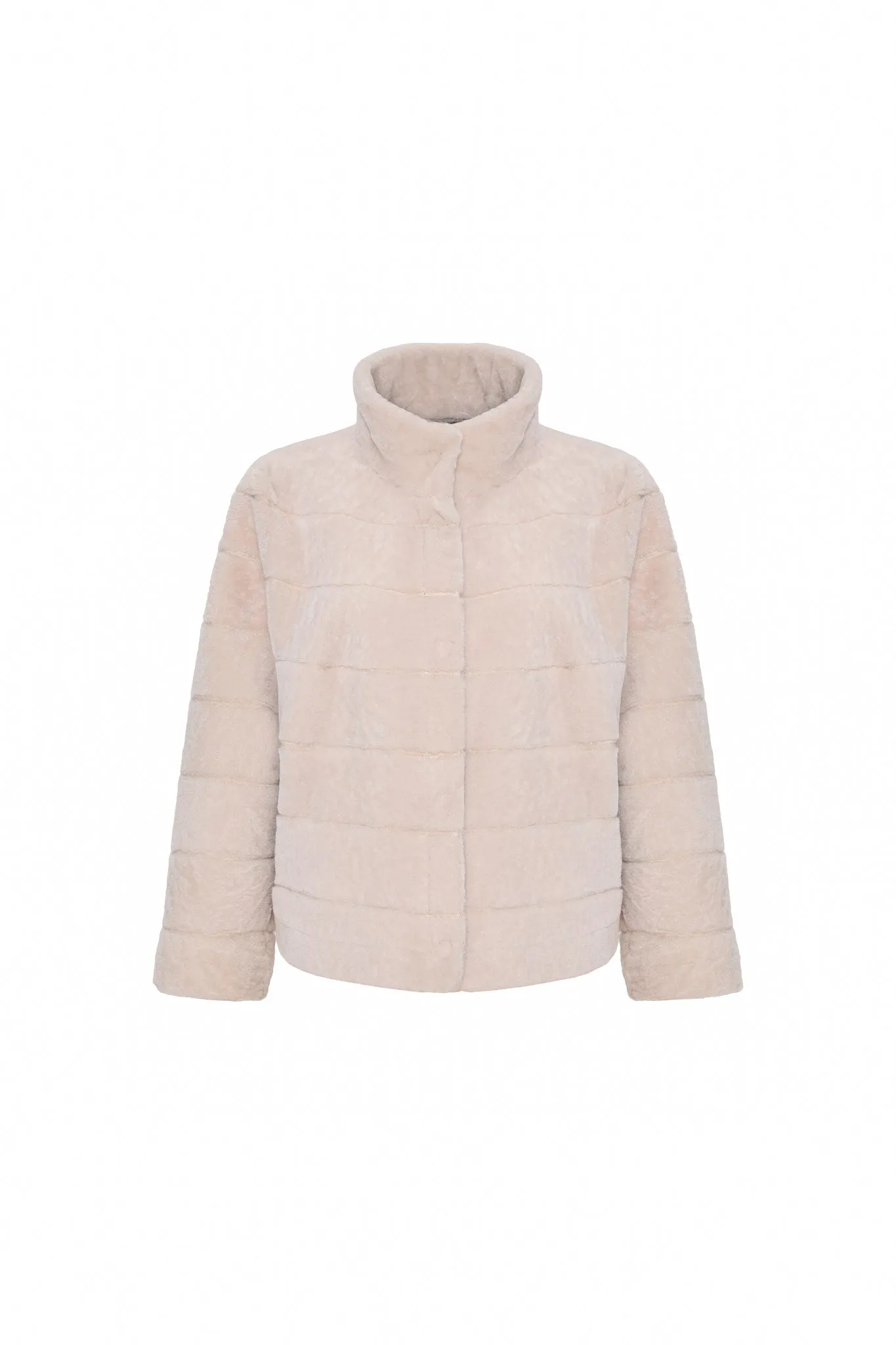 Reversible Textured Shearling Lamb Jacket with Cropped Sleeves