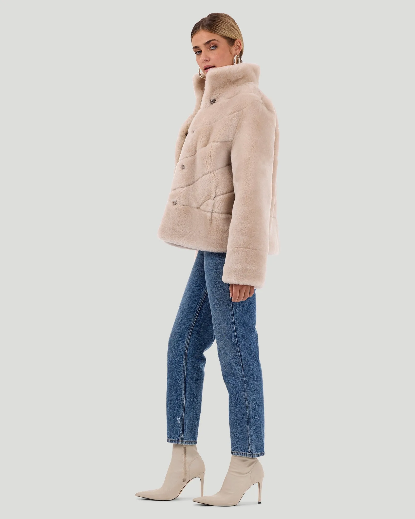 Select Shearling Lamb Chevron Jacket with Horizontal Bottom