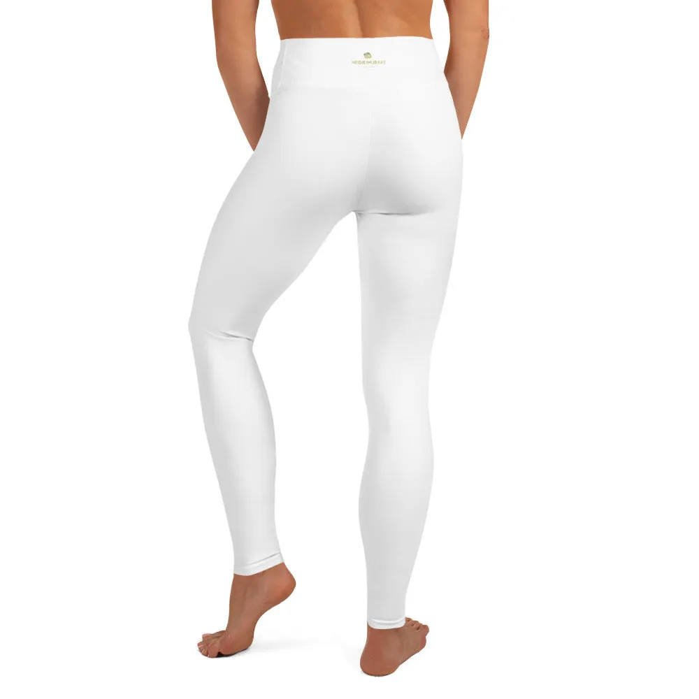 Solid White Women's Yoga Leggings, Modern Minimalist Long Yoga Tights-Made in USA/EU/MX