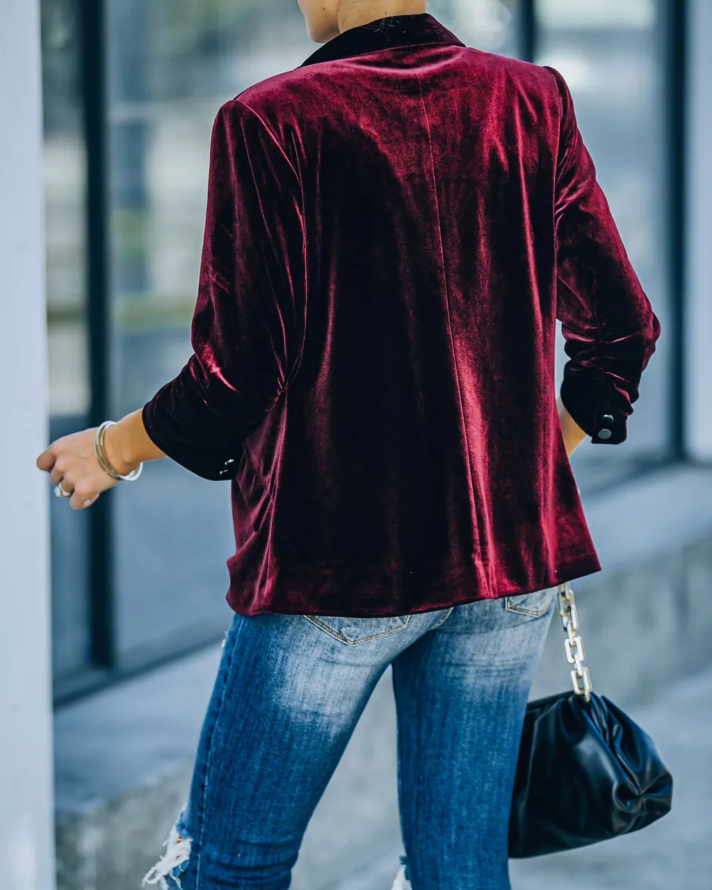 TastyHottie - Claudia Velvet Ruched Sleeve Blazer - Burgundy