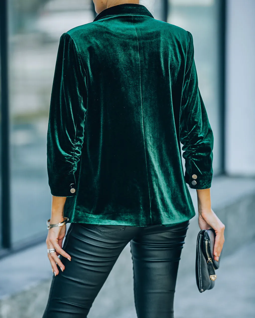 TastyHottie - Claudia Velvet Ruched Sleeve Blazer - Hunter Green