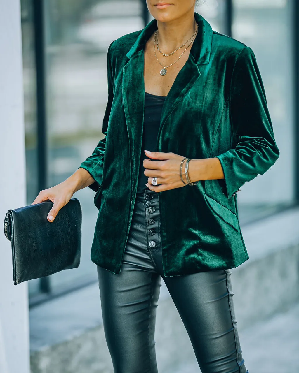 TastyHottie - Claudia Velvet Ruched Sleeve Blazer - Hunter Green