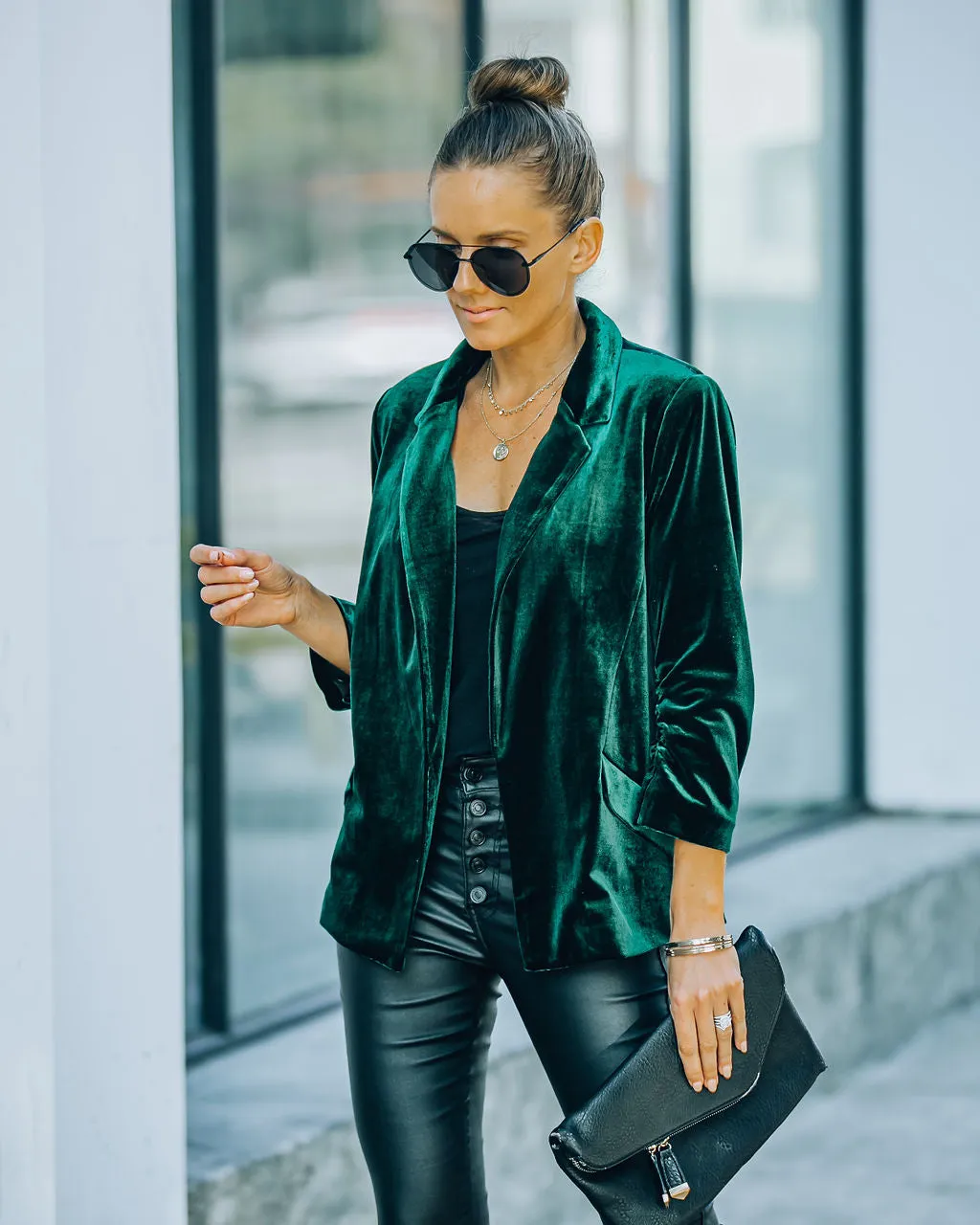 TastyHottie - Claudia Velvet Ruched Sleeve Blazer - Hunter Green