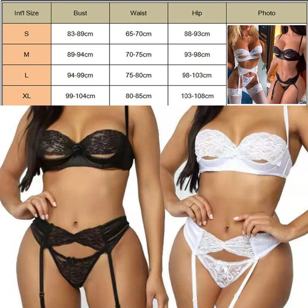 US Women Sexy Lace Lingerie Underwear Garter Belt Bikini Bodysuit Sleepwear Set