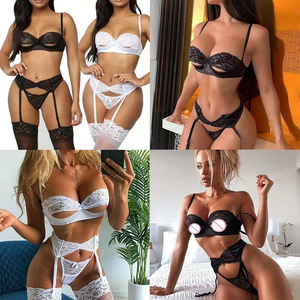 US Women Sexy Lace Lingerie Underwear Garter Belt Bikini Bodysuit Sleepwear Set