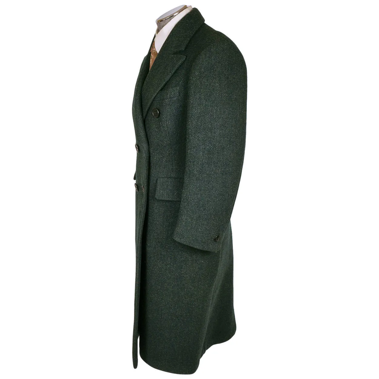 Vintage 1940s Mens Overcoat Green Wool Herringbone Tweed Coat T Eaton Co Size 38