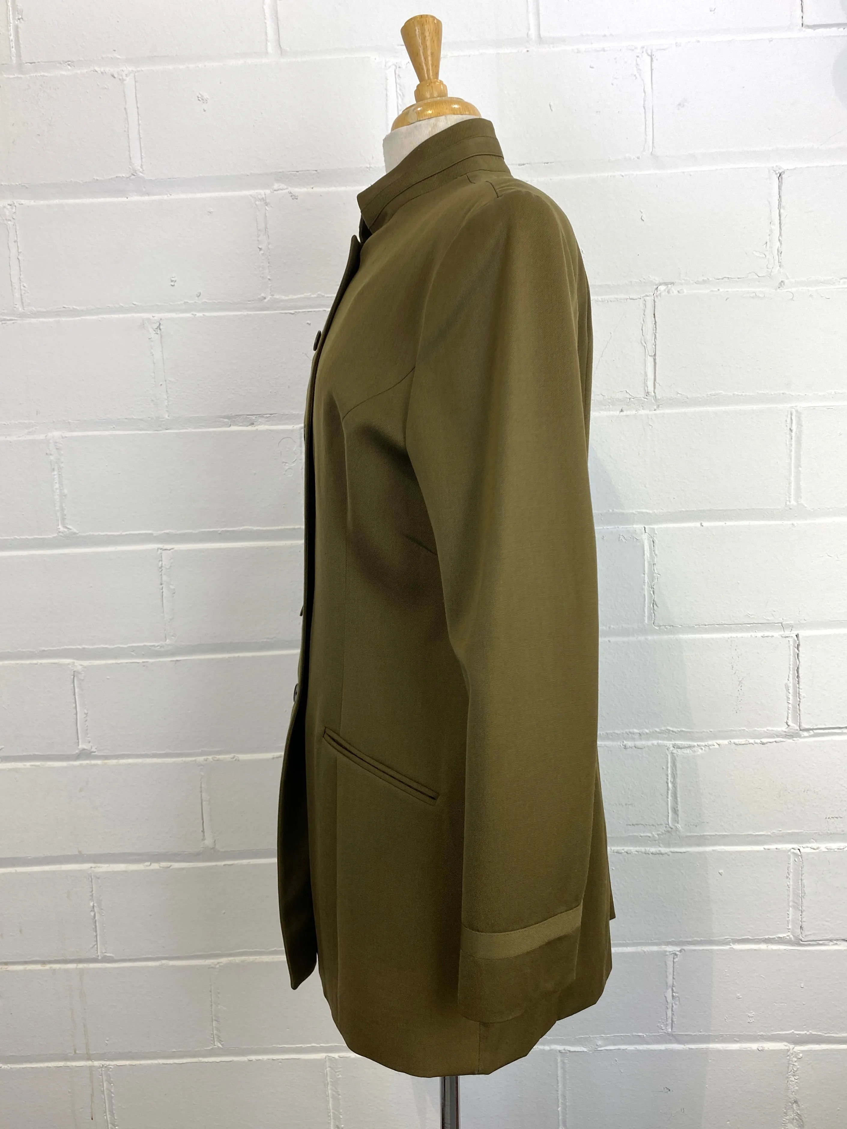 Vintage 1990s Norma Kamali Khaki Wool Jacket, Medium