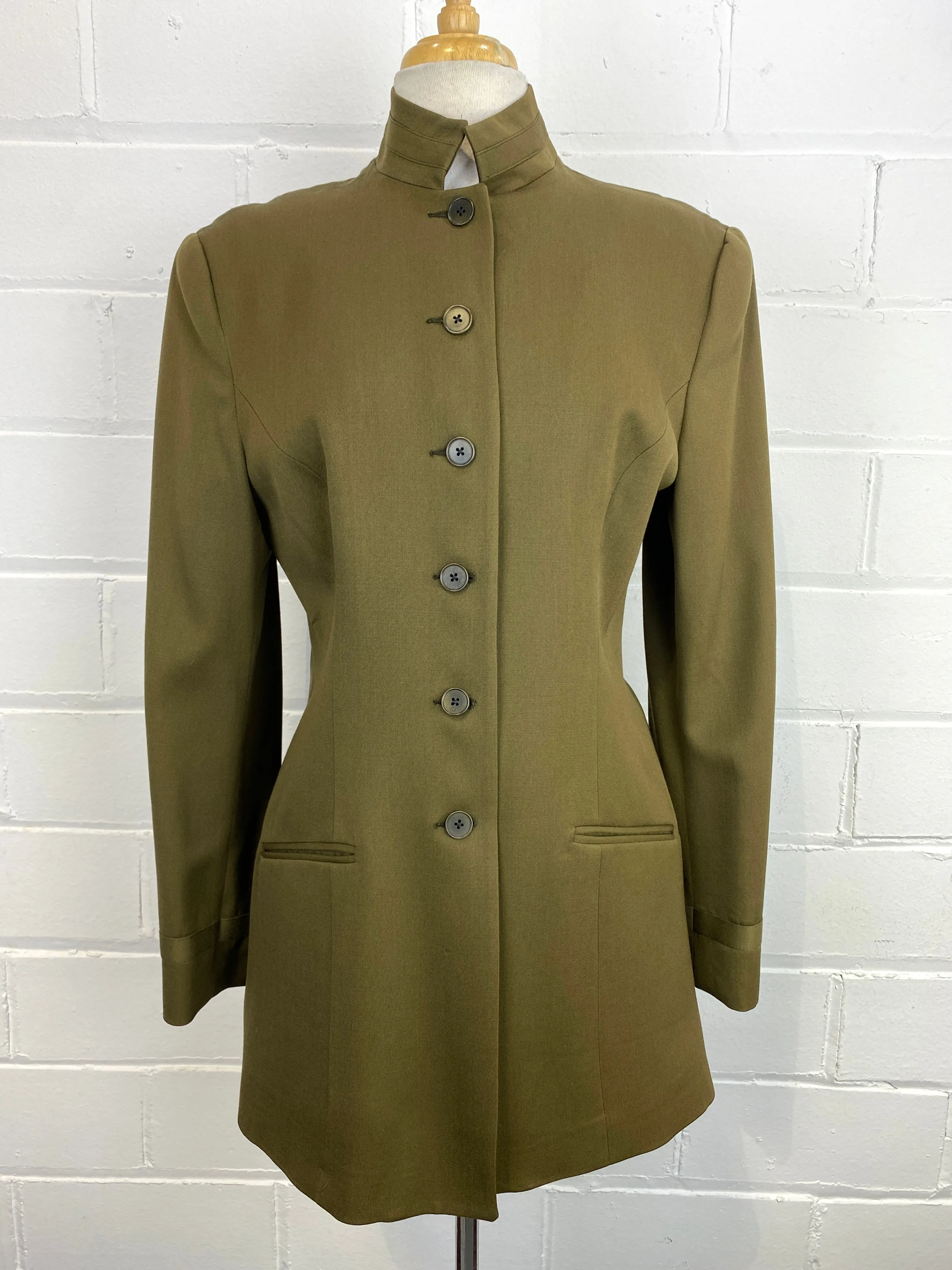 Vintage 1990s Norma Kamali Khaki Wool Jacket, Medium